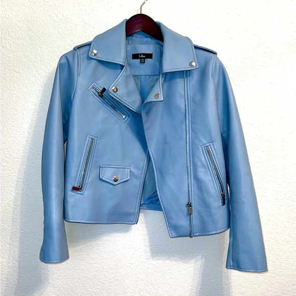 Lulus Out for the Night Light Blue Vegan Leather Moto Jacket - XS - Picture 2 of 4